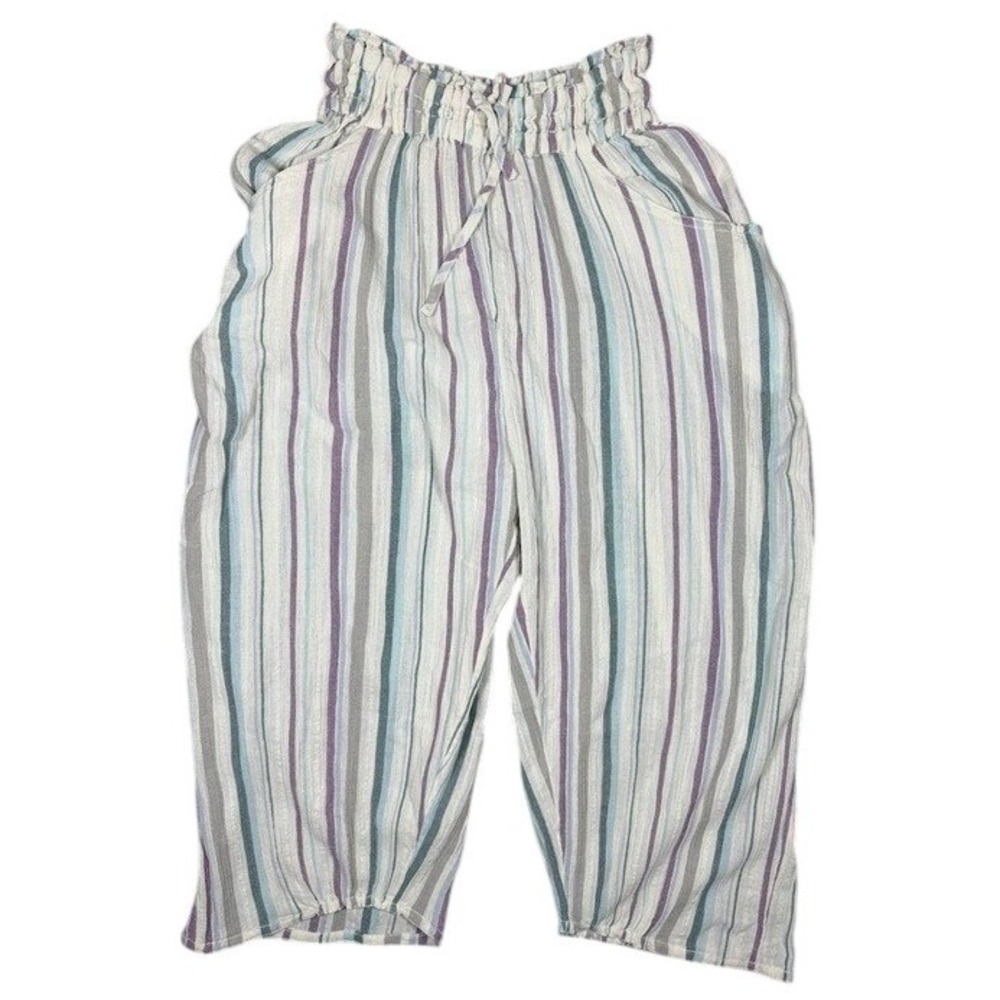 Free People Pants Womens S OB1698598 White Blue Purple Striped Cotton Gauze